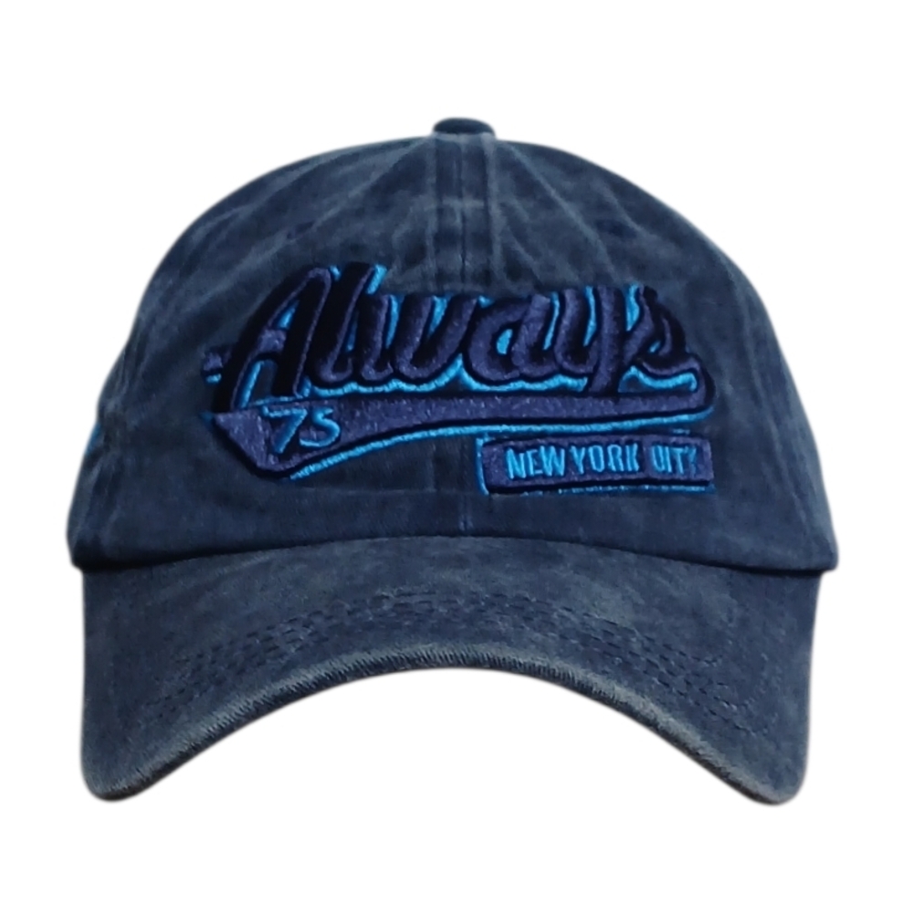 Always 75 NYC embroidered distressed Strapback baseball cap Blue
